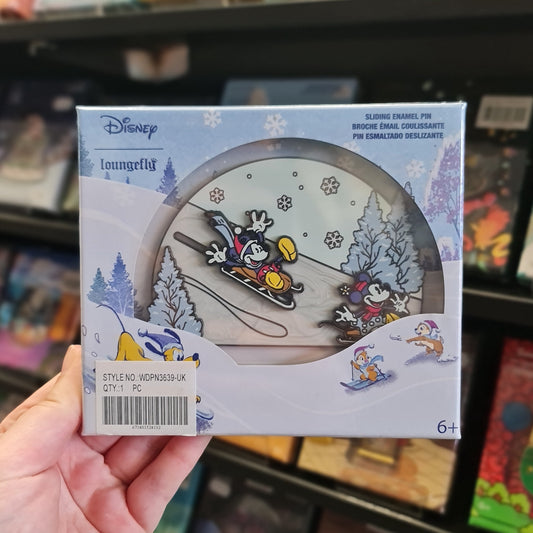 DISNEY MICKEY AND FRIENDS WINTER WONDERLAND SLIDING  3" COLLECTOR BOX PIN