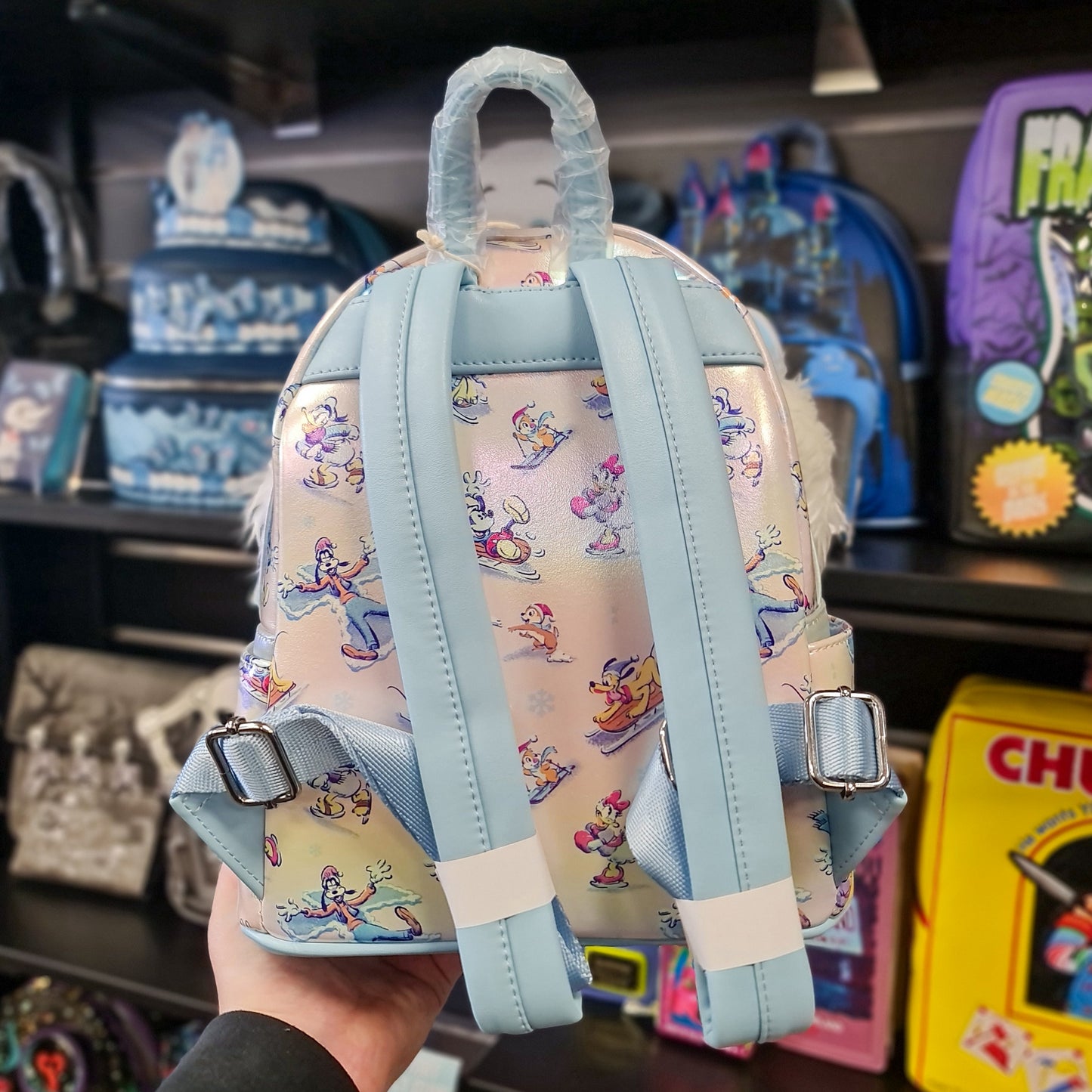 DISNEY MICKEY AND FRIENDS WINTER WONDERLAND AOP MINI BACKPACK WITH HEADBAND